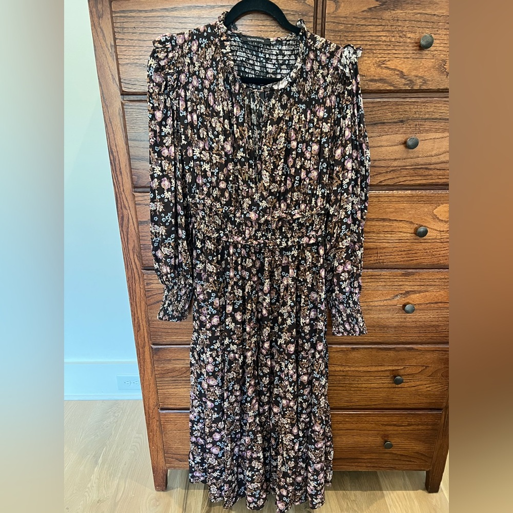 Olivaceous Fall Floral Long Sleeve Dress